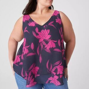 Lane Bryant Modern Swing Double-Layer Chiffon Tank Navy Fuchsia Size 20L